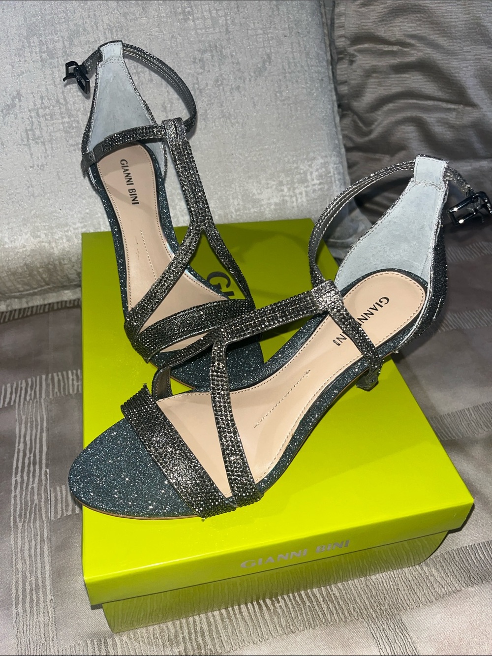 Gianni Bini Silver Glitter Strappy Heels